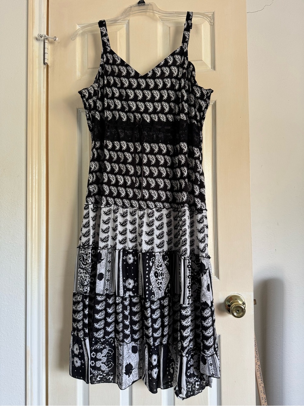 Black & White Paisley Tiered Spaghetti Strap Dress